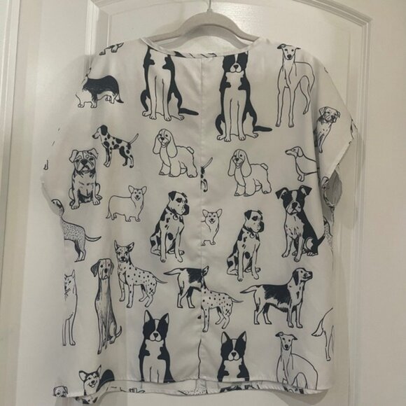 SHEIN White Dog Print Short Sleeve ladies Casual Blouse Top XL - Picture 3 of 4